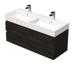 Cube Way 120x47,5x46 cm meuble de salle de bain suspendu 2 tiroirs + double vasque en céramique, marron mat (CUBE3D461202ZHSAT) Cube Way 120x47,5x46 cm meuble de salle de bain suspendu 2 tiroirs + double vasque en céramique, marron mat (CUBE3D461202ZHSAT)