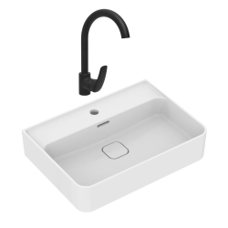 Strada II lavabo 600x430 mm 1 trou + Siko S-Line Pro mitigeur avec bec tournant, noir (T300001SBSLPRO280C)