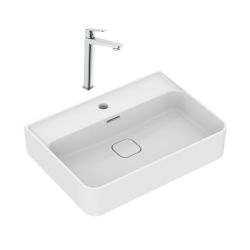 Strada II Lavabo 600x430 mm 1 trou + Swiss Aqua Technologies mitigeur lavabo haut, sans tirette, chrome (T300001SATBSF285)