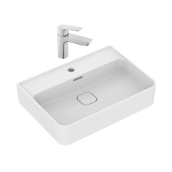 Strada II lavabo 600x430 mm 1 trou + Optima Cube Way mitigeur de lavabo sur pied sans vidage, taille M, chrome (T300001CU271M)