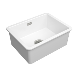  Infinitio 55,5x43x22 cm évier de cuisine simple à encastrer en céramique, avec trop-plein, sans siphon, blanc (SATSINK5543)