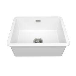  Infinitio 55,5x43x22 cm évier de cuisine simple à encastrer en céramique, avec trop-plein, sans siphon, blanc (SATSINK5543)