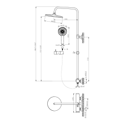  Système de douche mural avec mitigeur monocommande + douche de tête + douchette à main 3 jets, chrome (SATSSPKNEW)