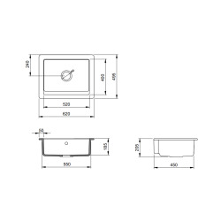 Infinitio 62x49,5x20,5 cm évier de cuisine timbre d'office en céramique, avec trop-plein, sans siphon, blanc (SATSINK6249)