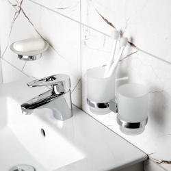  Multi double pot à brosse à dent en verre dépoli, chrome (ELE47)