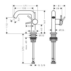 Tecturis S mitigeur monocommande de lavabo avec vidage clic-clac, bronze brossé (73320140)
