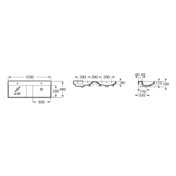 Ona 120x46x16 cm lavabo suspendu double vasque en céramique, 2 trous de robinetterie au milieu, sans siphon, blanc (A32768B000)