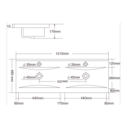  Lavabo double Modena noir mat 121×46×17,5 cm pour meuble 120 cm en céramique – 2 trous, avec trop-plein (M12046BKM) (M12046BKM)