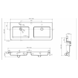 Pavia 120x49x5 cm lavabo double vasque en marbre coulé, 2 trous pour la robinetterie, avec trop-plein, blanc (PA12049)