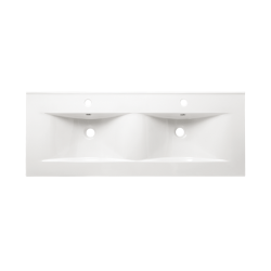  Modena 120x46x18cm lavabo double vasque en céramique, 2 trous pour la robinetterie, avec trop-plein, blanc (M212046)