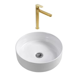 DARK mitigeur lavabo XL, or brossé + Ceramia PixL 36x12,5 cm vasque à poser, sans trop-plein, blanc brillant (SAT285PBZCEPX3636)