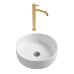 Aurum mitigeur lavabo 30,8 cm inox + Ceramia PixL 36x12,5 cm vasque à poser, sans trop-plein, blanc brillant (SAT285BGCEPX3636)