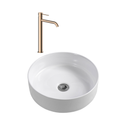 Aurum mitigeur lavabo inox, or rose + Ceramia PixL 36x12,5 cm vasque à poser, sans trop-plein, blanc (SAT285BRGCEPX3636)