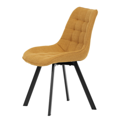 87x62x53 cm 4X chaises de salle à manger en tissu jaune, design industriel, pieds en métal noir (HC465YEL2)