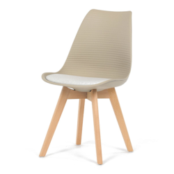 82x56x48 cm 4X chaises de salle à manger design scandinave en plastique cappuccino, pieds en bois massif (CTX7055WT)