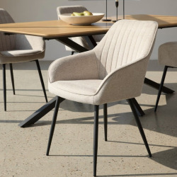Nolan X2 chaises de salle à manger en tissu beige, pieds en métal noir (50790000)
