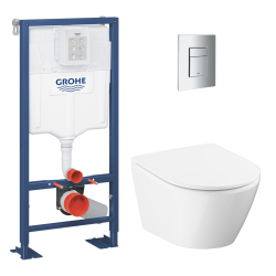 Solido pack WC bâti-support autoportant + WC sans bride Grohe avec abattant SoftClose + plaque (GRGRWR05-FR)