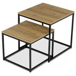 Ensemble de 2 tables basses industrielles décor chêne sauvage et métal noir Autronic (AF076OAK)