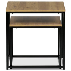 50x52 cm ensemble de 2 tables basses design industriel en MDF décor chêne sauvage, pieds en métal laqué noir (AF076OAK)