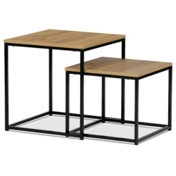 50x52 cm ensemble de 2 tables basses design industriel en MDF décor chêne sauvage, pieds en métal laqué noir (AF076OAK)