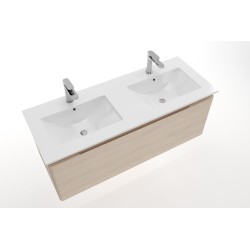  Modena 121x46 cm meuble double vasque en céramique, 2 trous pour robinetterie, blanc (M2N12046)