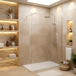 Pack Douche Complet – Paroi Walk-In 140x200 Chrome + Colonne SAT 3 Jets + Receveur Marbre Coulé Blanc 140x80 (SAT100C7VI148W)