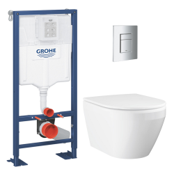 Solido pack WC bâti autoportant + WC sans bride Grohe avec fixations invisibles et abattant SoftClose + plaque (GRGRWR01-FR-VP)