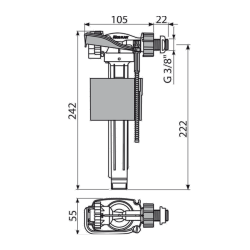  Vanne de remplissage à entrée latérale métallique, pour citernes et modules de toilettes pré-muraux (A160P-38)
