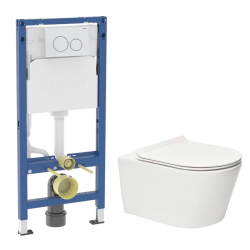Solido pack WC kit bâti-support 4 en 1 + WC suspendu sans bride Ceramia avec abattant SoftClose + plaque (GRRCEPXWT14-FR)