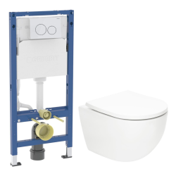 Pack WC bâti ECO 2L Swiss Aqua Technologies + cuvette suspendu Swiss Aqua Technologies + plaque blanche (STESTFUWT01-FR)