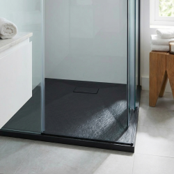 Ceramia Essential 80x80 cm receveur de douche carré à poser SMC avec surface effet pierre, noir (CERAES8080B)