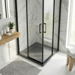 80x80 cm receveur de douche SMC à poser avec surface effet pierre, gris foncé (CERAES8080DG)