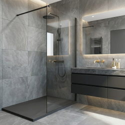  Essential 120x80 cm receveur de douche rectangulaire à poser SMC avec surface effet pierre, gris (CERAES12080DG)