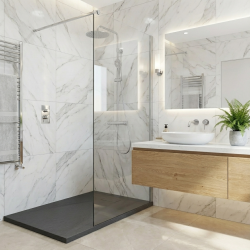 Essential 140x90 cm receveur de douche rectangulaire à poser SMC avec surface effet pierre, gris foncé (CERAES14090DG)