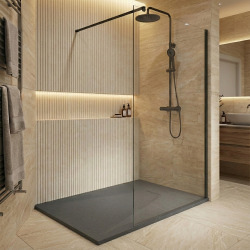 Essential 140x90 cm receveur de douche rectangulaire à poser SMC avec surface effet pierre, gris foncé (CERAES14090DG)