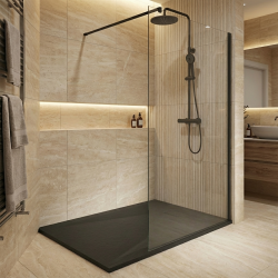  Essential 140x80 cm receveur de douche rectangulaire à poser SMC avec surface effet pierre, noir (CERAES14080B)