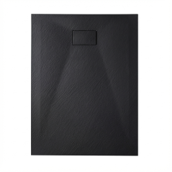 Essential 140x80 cm receveur de douche rectangulaire à poser SMC avec surface effet pierre, noir (CERAES14080B)