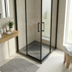 Essential 90x90 cm receveur de douche carré à poser SMC avec surface effet pierre, gris foncé (CERAES9090DG)