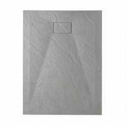  PixL 140x90 cm receveur de douche rectangulaire à poser BMC avec surface effet pierre, gris clair (CERAPX14090LG)