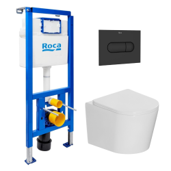 Pack WC bâti ECO 2L Swiss Aqua Technologies + WC suspendu sans bride Ceramia + plaque blanche (STECE14WT01-FR)