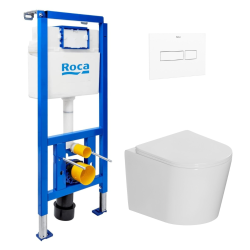 Pack WC bâti ECO 2L Swiss Aqua Technologies + WC suspendu sans bride Ceramia + plaque blanche (STECE14WT01-FR)