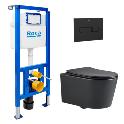 Pack WC bâti-support + WC suspendu sans bride Swiss Aqua Technologies avec abattant SoftClose + plaque (ROSTBRBMR01-FR)