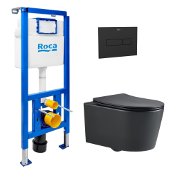 Pack WC bâti-support + WC suspendu sans bride Swiss Aqua Technologies avec abattant SoftClose + plaque (ROSTBRBMR01-FR)