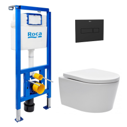 Pack WC bâti-support + WC suspendu sans bride Swiss Aqua Technologies avec abattant SoftClose + plaque (ROSTBRWR01-FR)