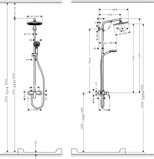 hansgrohe Crometta S 240 Colonne de douche 1 jet avec mitigeur monocommande  chrome - 27269000