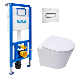 Pack WC bâti-support + WC suspendu sans bride Swiss Aqua Technologies avec abattant SoftClose + plaque (ROSTBRWR01-FR)