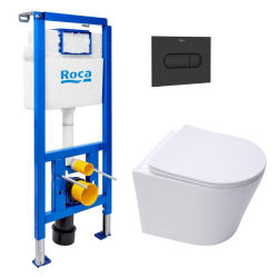 Pack WC bâti-support + WC suspendu sans bride Swiss Aqua Technologies avec abattant SoftClose + plaque (ROSTBRWR01-FR)