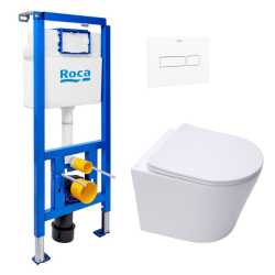 Pack WC bâti-support + WC suspendu sans bride Swiss Aqua Technologies avec abattant SoftClose + plaque (ROSTBRWR01-FR)