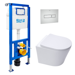 Pack WC bâti-support + WC suspendu sans bride Swiss Aqua Technologies avec abattant SoftClose + plaque (ROSTBRWR01-FR)