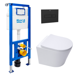Pack WC bâti-support + WC suspendu sans bride Swiss Aqua Technologies avec abattant SoftClose + plaque (ROSTBRWR01-FR)